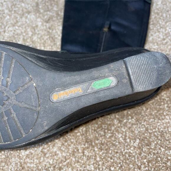 TIMBERLAND Boots Black Wedge Heel Leather knee high buckle detail SZ 9.5 - Picture 5 of 11